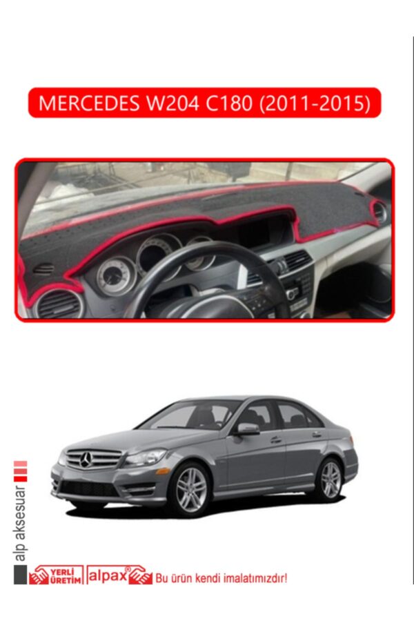 Mercedes W204 C180 2011-2015 Torpido Koruma Halısı - Kırmızı Kenar