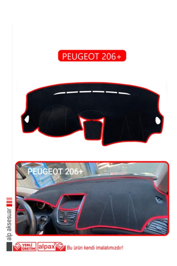 Peugeot 206+ Torpido Koruma Halısı - Kırmızı Kenar