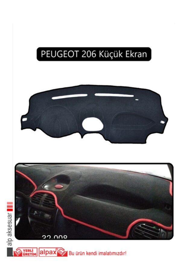 Peugeot 206 Küçük Ekran Torpido Koruma Halısı - Siyah Kenar