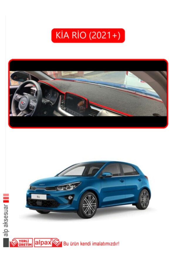 Kia Rio 2021+ Torpido Koruma Halısı - Kırmızı Kenar