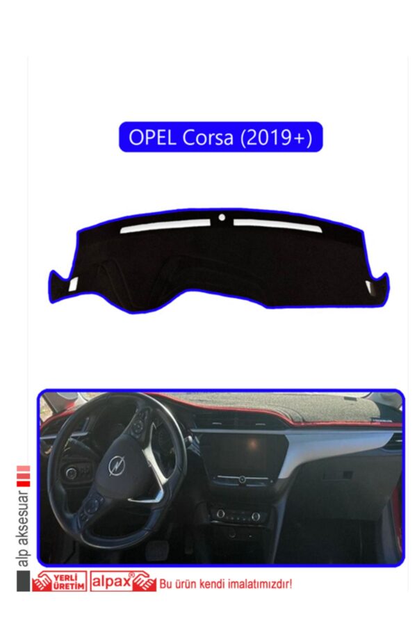 Opel Corsa (2019 + ) Torpido Koruma Halısı - Mavi Kenar