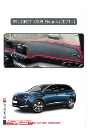 Peugeot 3008 Ekranlı (2021+) Torpido Koruma Halısı - Gri Kenar