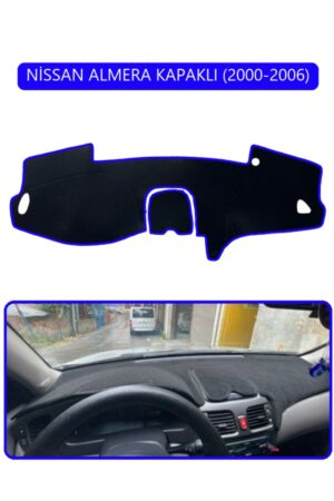 Nissan Almera Kapaklı 2000-2006 Torpido Koruma Halısı - Mavi Kenar