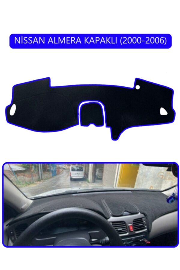 Nissan Almera Kapaklı 2000-2006 Torpido Koruma Halısı - Mavi Kenar