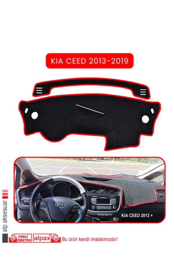 Kia Ceed 2013-2019 Torpido Koruma Halısı - Kırmızı Kenar