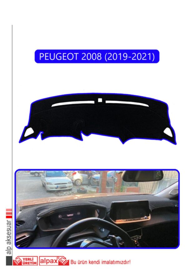 Peugeot 2008 (2019-2021) Torpido Koruma Halısı - Mavi Kenar