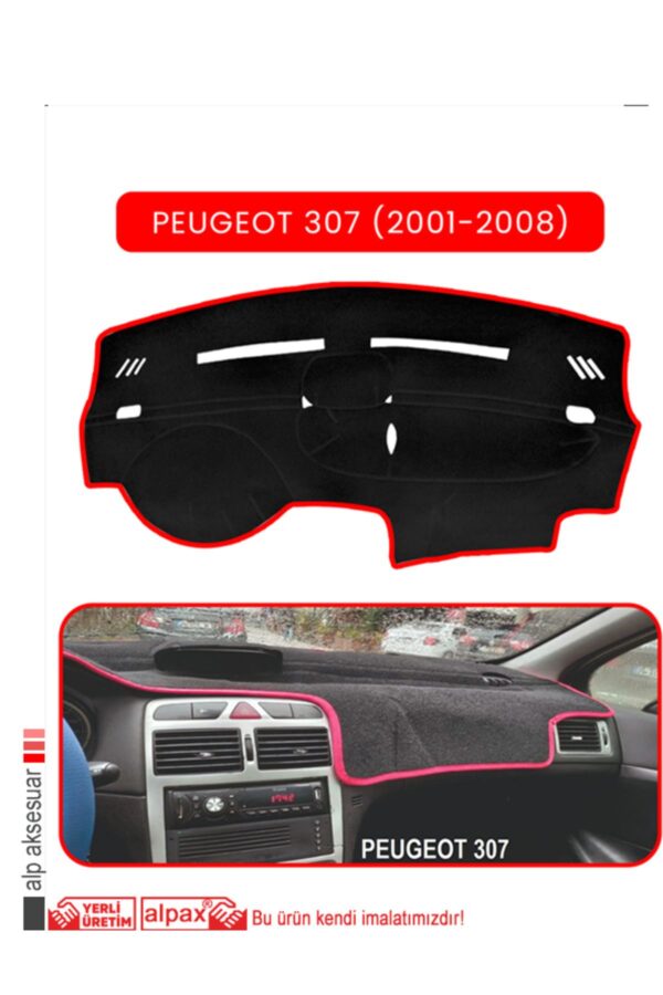 Peugeot 307 (2001-2008) Torpido Koruma Halısı - Kırmızı Kenar