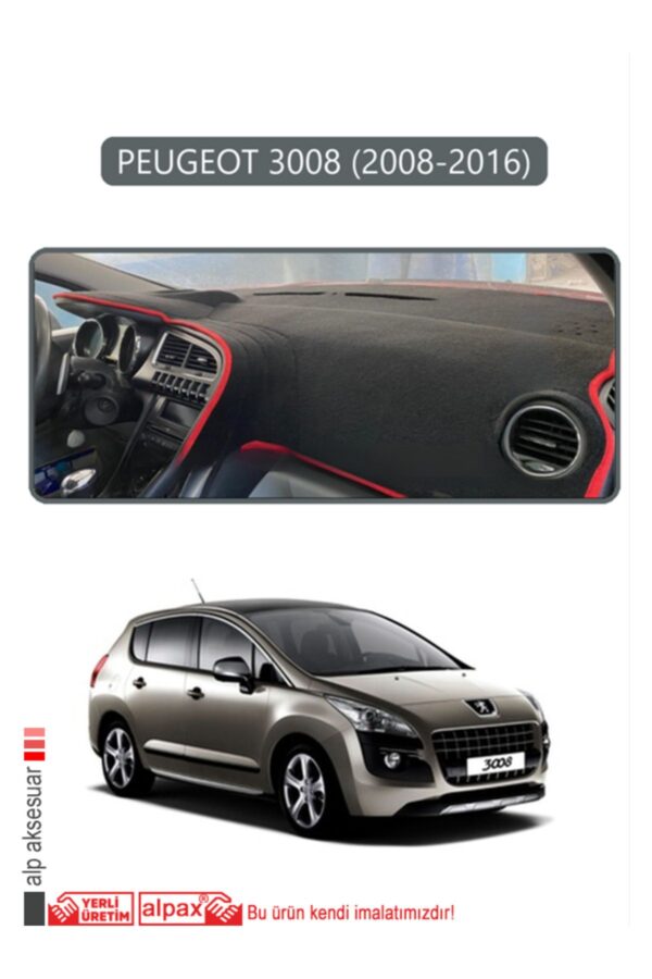 Peugeot 3008 (2008-2016) Torpido Koruma Halısı - Gri Kenar