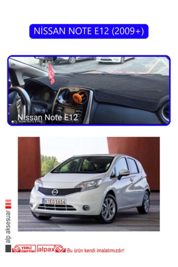 Nissan Note E12 2009+ Torpido Koruma Halısı - Mavi Kenar
