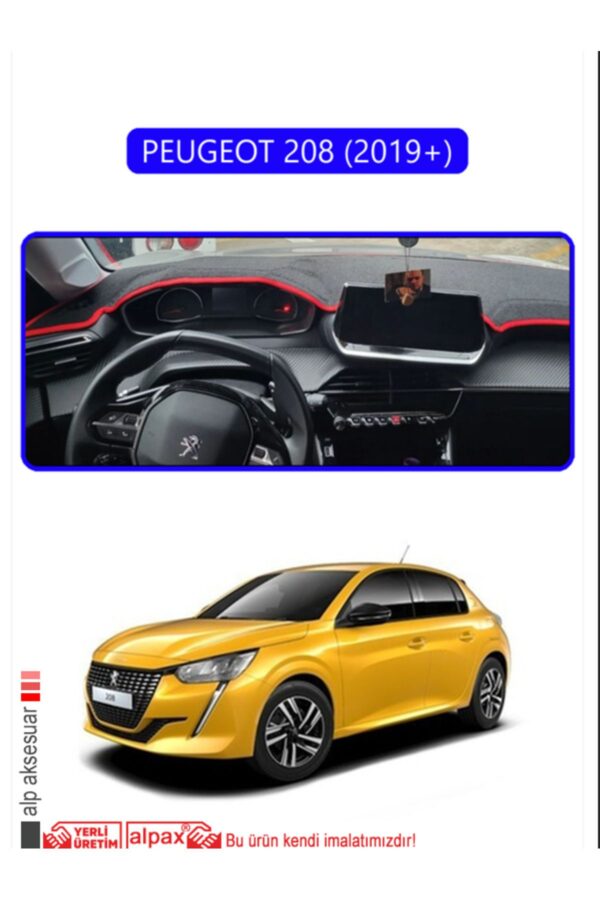 Peugeot 208 (2019+) Torpido Koruma Halısı - Mavi Kenar