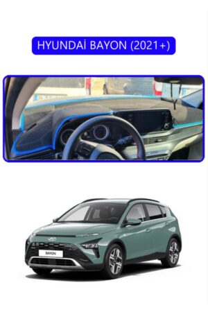 Hyundai Bayon 2021+ Torpido Koruma Halısı - Mavi Kenar