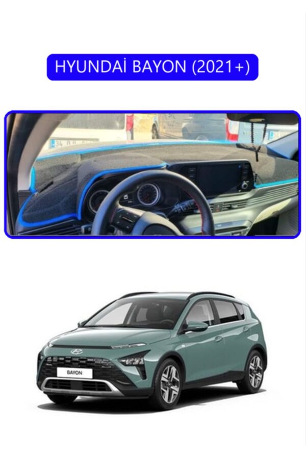 Hyundai Bayon 2021+ Torpido Koruma Halısı - Mavi Kenar