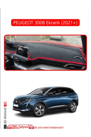 Peugeot 3008 Ekranlı (2021+) Torpido Koruma Halısı - Kırmızı Kenar