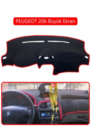 Peugeot 206 Büyük Ekran Torpido Koruma Halısı - Kırmızı Kenar