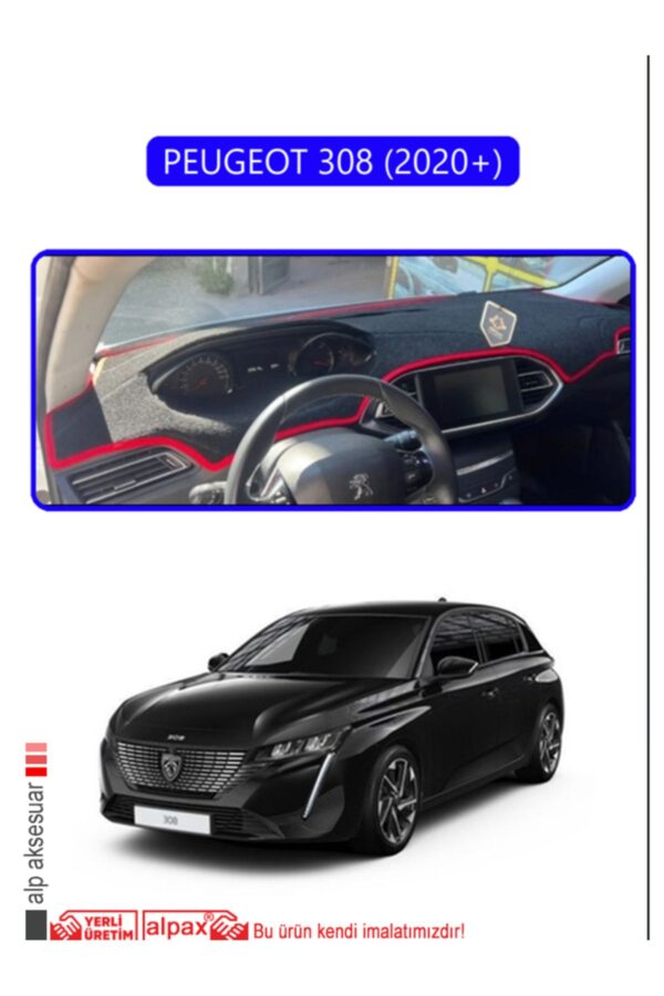 Peugeot 308 (2020+) Torpido Koruma Halısı - Mavi Kenar