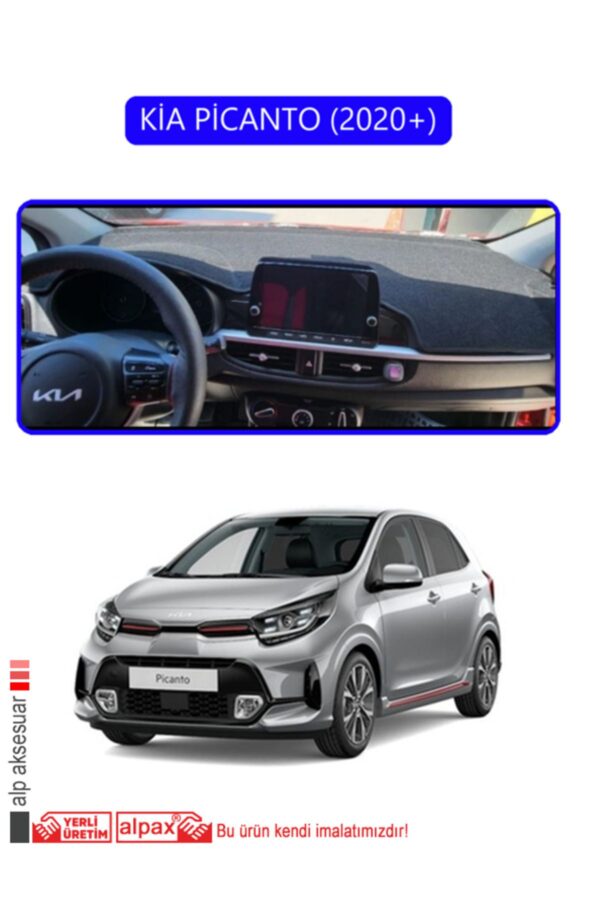 Kia Picanto 2020+ Torpido Koruma Halısı - Mavi Kenar