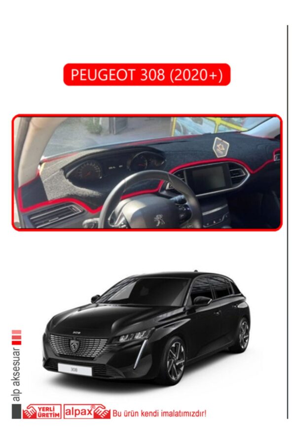 Peugeot 308 (2020+) Torpido Koruma Halısı - Kırmızı Kenar