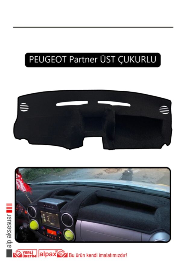 Peugeot Partner Kapaklı Ekranlı Torpido Koruma Halısı - Siyah Kenar