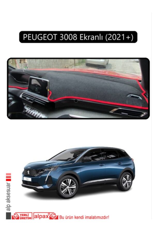 Peugeot 3008 Ekranlı (2021+) Torpido Koruma Halısı - Siyah Kenar