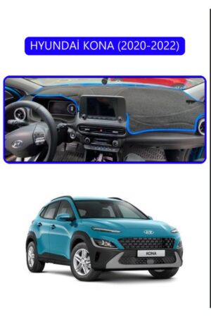 Hyundai Kona 2020-2022 Torpido Koruma Halısı - Mavi Kenar