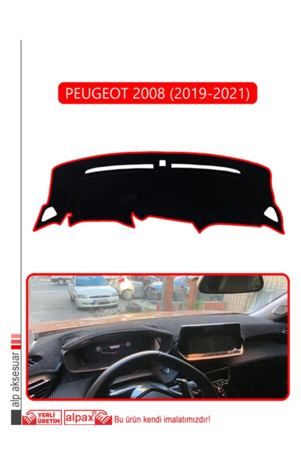 Peugeot 2008 (2019-2021) Torpido Koruma Halısı - Kırmızı Kenar