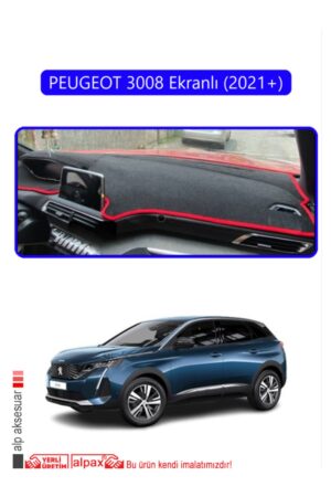Peugeot 3008 Ekranlı 2021 Torpido Koruma Halısı - Mavi Kenar
