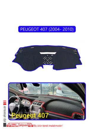 Peugeot 407 2004-2010 Uyumlu Torpido Koruma Halısı - Mavi Kenar