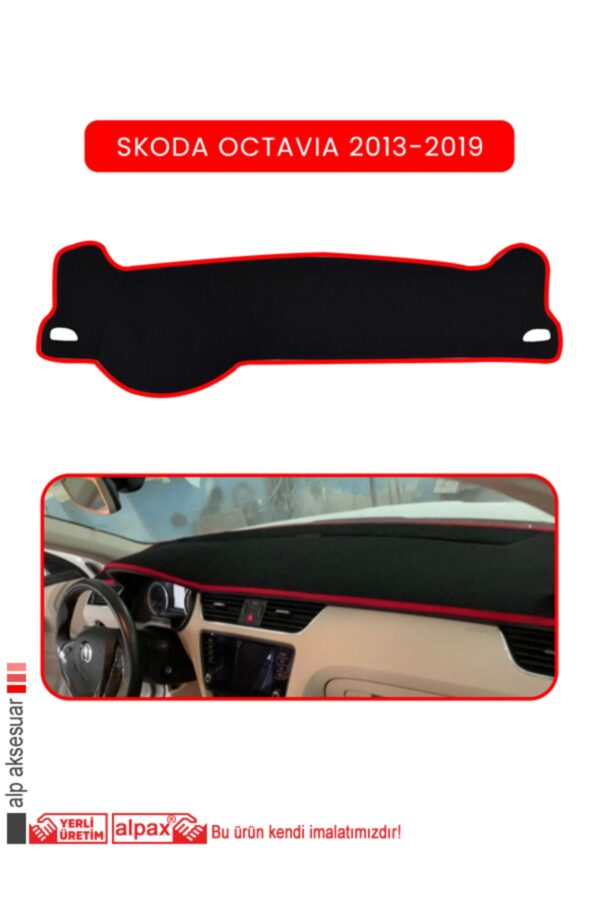 Skoda Octavia 2013-2019 Modellere Özel Torpido Koruyucu - Kırmızı Kenar