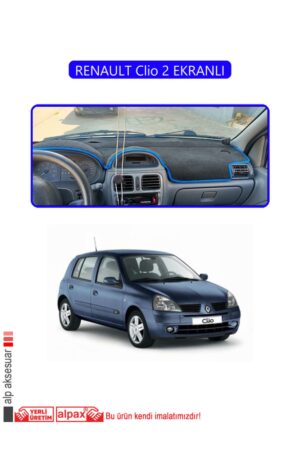 Renault Clio2 Ekranlı Modeller Için Oto Torpido Koruyucu - Mavi Kenar