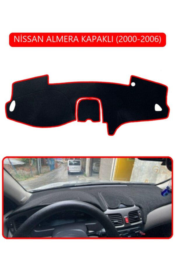 Nissan Almera Kapaklı 2000-2006 Torpido Koruma Halısı - Kırmızı Kenar