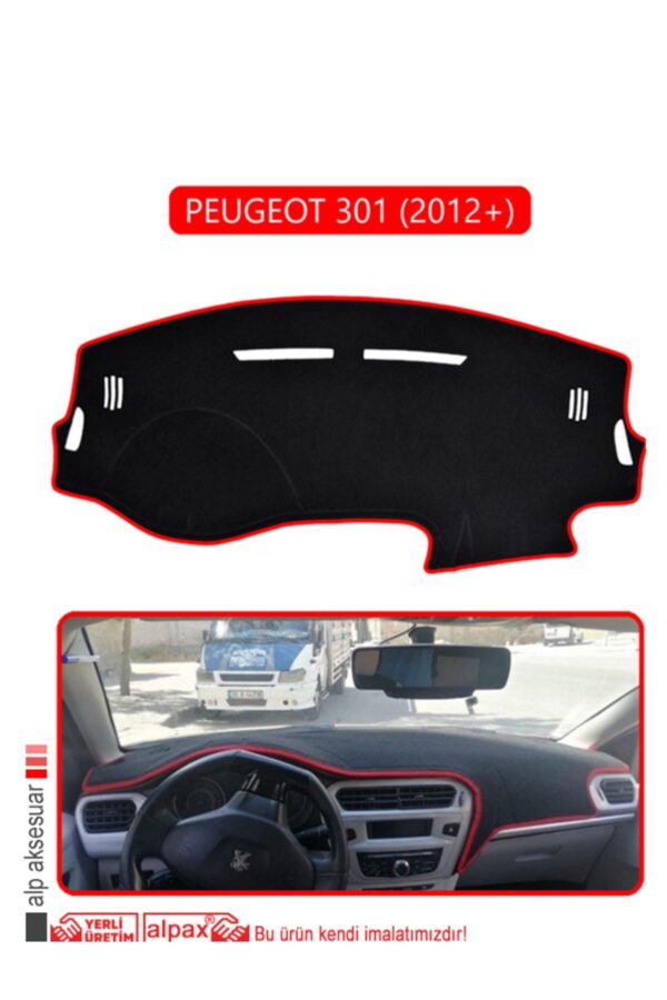 Peugeot 301 (2012+) Torpido Koruma Halısı - Kırmızı Kenar