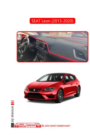 Seat Leon 2013-2020 Ön Örtüsü Göğüs Panel Torpido Koruma Koruyucu Kılıf - Kırmızı Kenar