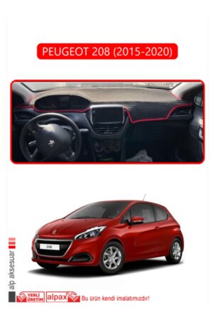 Peugeot 208 (2015-2020) Torpido Koruma Halısı - Kırmızı Kenar