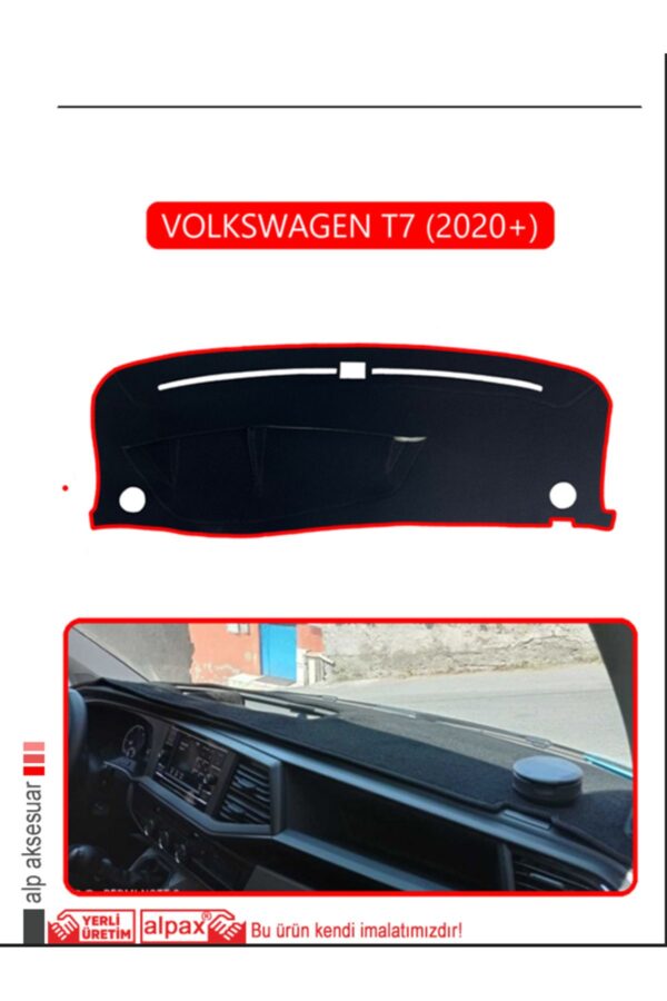 Volkswagen T7 2020+ Torpido Koruma Halısı Araca Özel Üretim - Kenarı Kırmızı