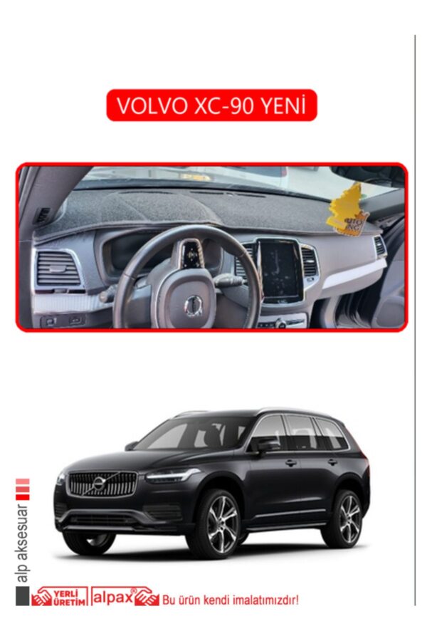 Volvo XC-90 Yeni Torpido Koruma Halısı Araca Özel Üretim - Kenarı Kırmızı