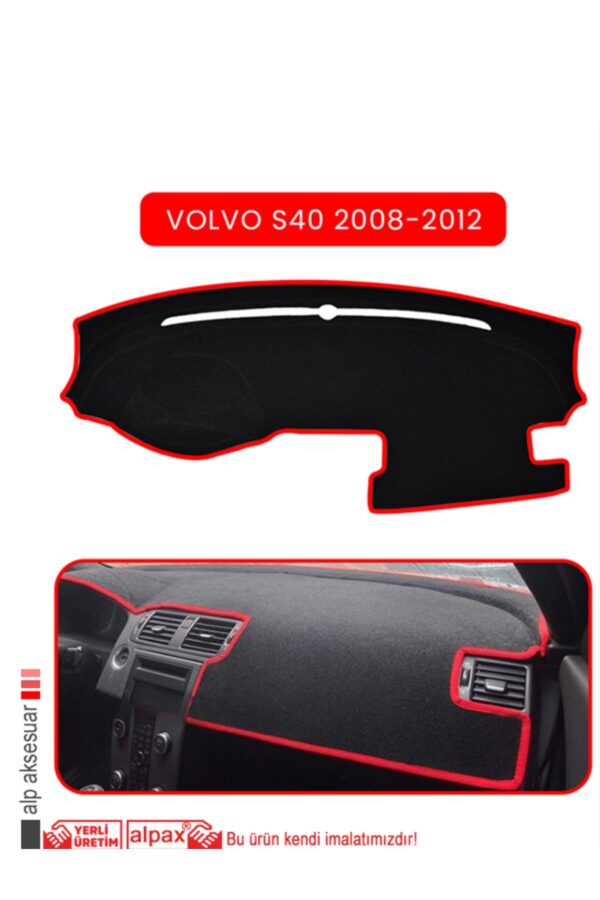 Volvo S40 2008-2012 Torpido Koruma Halısı Araca Özel Üretim - Kenarı Kırmızı