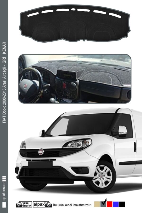 Fıat Doblo 2008-2013 Arası Airbagli Modele Özel Torpido Koruma Halısı - Gri Kenar