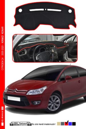 Cıtroen C4 2005-2020 Arası Modele Özel Torpido Koruma Halısı - Kırmızı Kenar