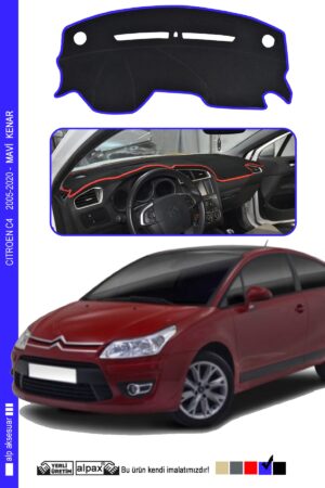Cıtroen C4 2005-2020 Arası Modele Özel Torpido Koruma Halısı - Mavi Kenar