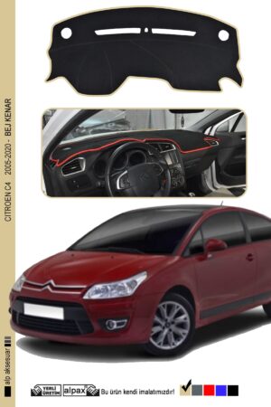 Cıtroen C4 2005-2020 Arası Modele Özel Torpido Koruma Halısı - Bej Kenar