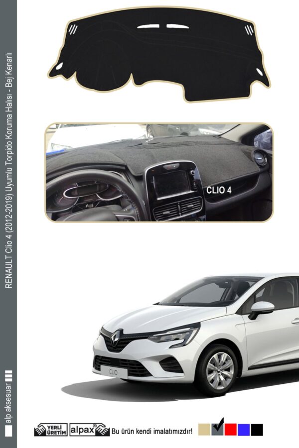 Renault Clio 4 (2012-2019) Uyumlu Torpido Koruma Halısı - Gri Kenarlı