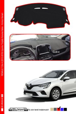 Renault Clio 4 (2012-2019) Uyumlu Torpido Koruma Halısı - Kırmızı Kenarlı