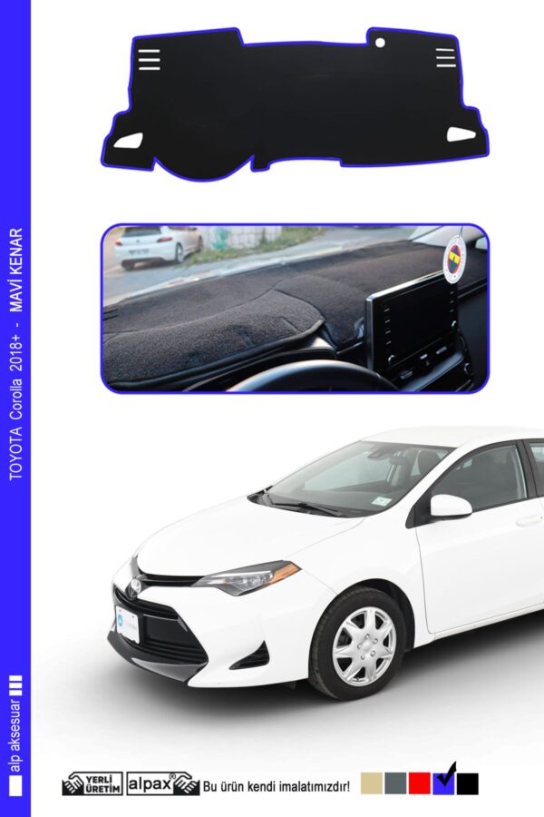 Toyota Corolla 2018+ Modellere Özel Torpido Koruma Halısı - Kenarı Mavi
