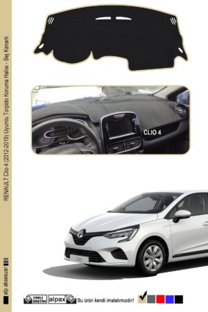 Renault Clio 4 (2012-2019) Uyumlu Torpido Koruma Halısı - Bej Kenarlı