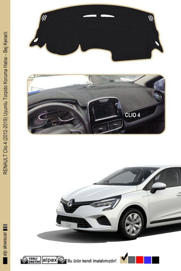 Renault Clio 4 (2012-2019) Uyumlu Torpido Koruma Halısı - Bej Kenarlı