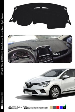 Renault Clio 4 (2012-2019) Uyumlu Torpido Koruma Halısı - Siyah Kenarlı