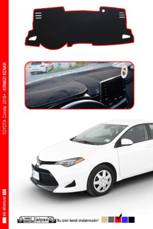 Toyota Corolla 2018+ Modellere Özel Torpido Koruma Halısı - Kenarı Kırmızı
