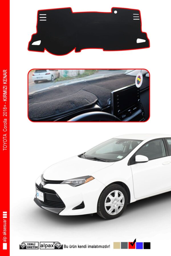 Toyota Corolla 2018+ Modellere Özel Torpido Koruma Halısı - Kenarı Kırmızı