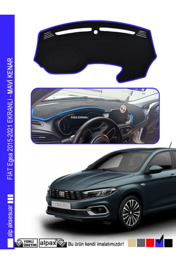 Fiat Egea Ekranlı 2015-2024 Arası Modelle Özel Oto Torpido Koruyucu - Mavi Kenar