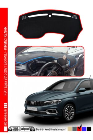 Fiat Egea Torpido Halısı - 2015-2021 Arası Ekranlı Modele Özel Üretim - Kırmızı Kenar